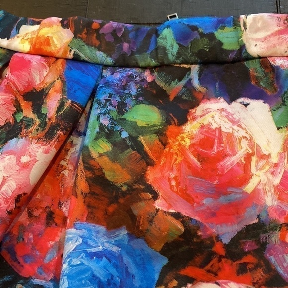 Express Floral Pleated Watercolor Colorful Rainbow Mini Back Zip Skirt - Picture 3 of 9
